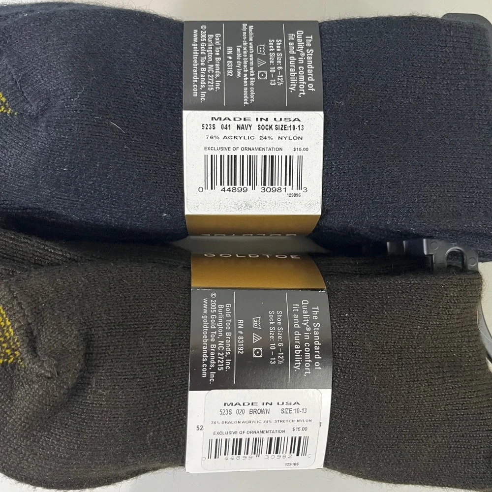 NEW Vtg Gold Toe Fluffies Crew Socks Men 10-13 Navy Brown 6 Pair USA Made Soft